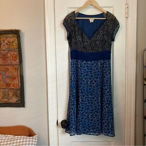 Anthropologie Viola Silk Blue Cap Sleeve V-Neck Dress Size 8